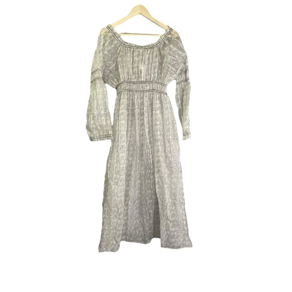 BUNA 100% Linen Sheer Peasant Dress XXL Floral Cottagecore - Picture 3 of 14